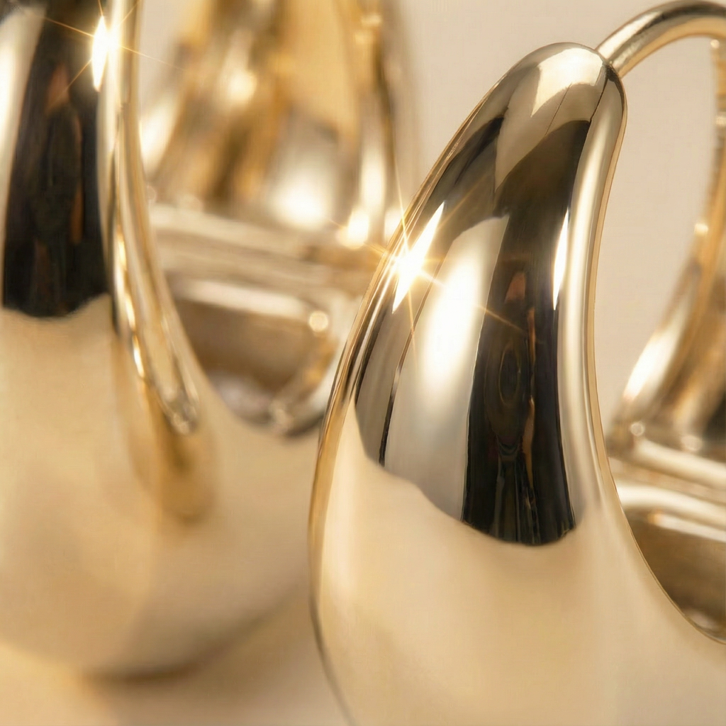 Close-up orecchini Goccia Aurora placcati oro 18k con dettaglio della forma