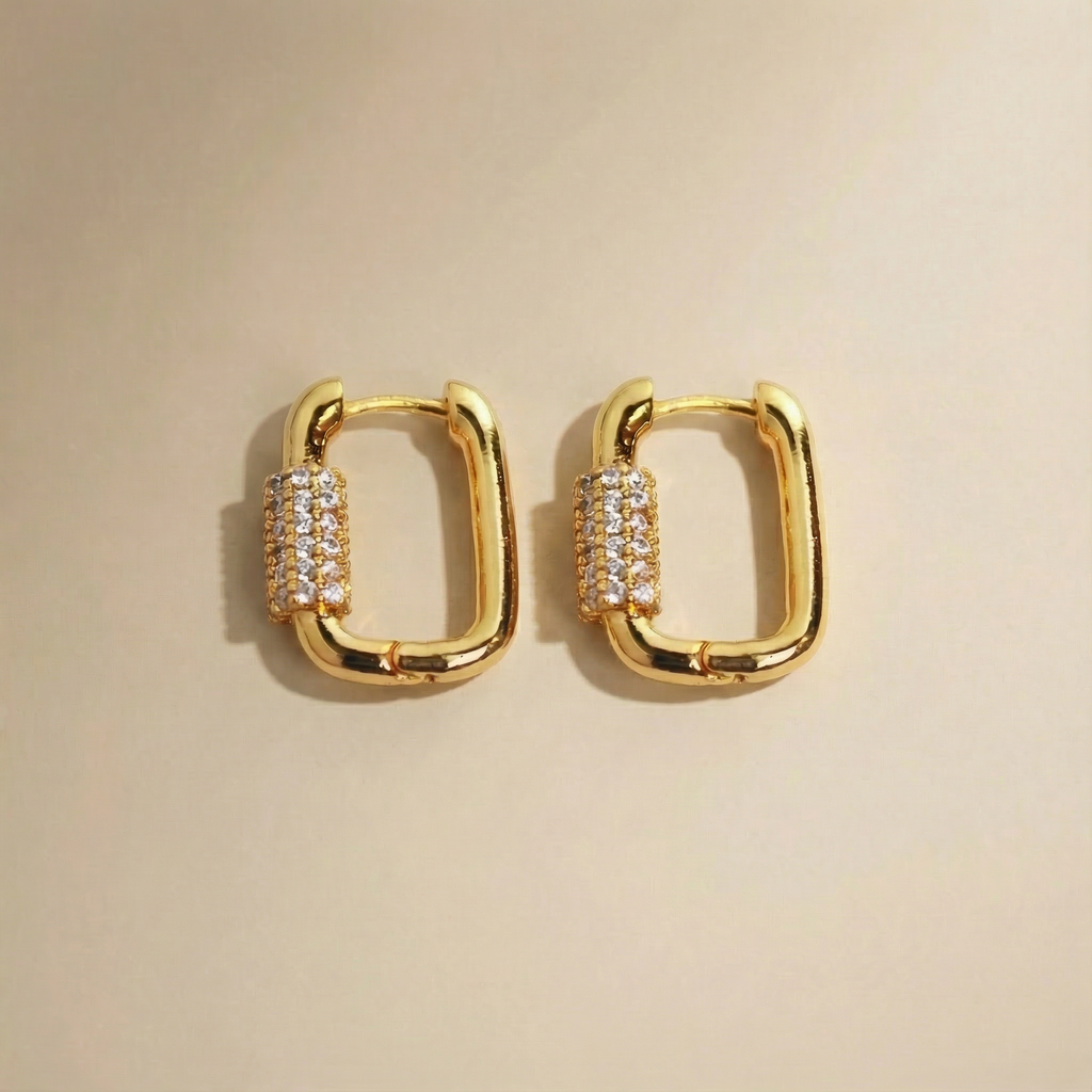 Orecchini Scintilla Eterna placcati oro 18k con maglia rettangolare e zirconi