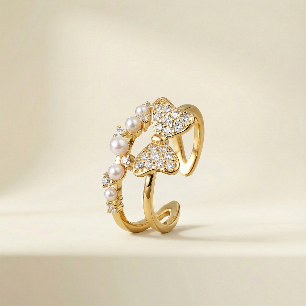 Anello Farfalla Aurora Placcato oro 18k con pavé e perle bianche