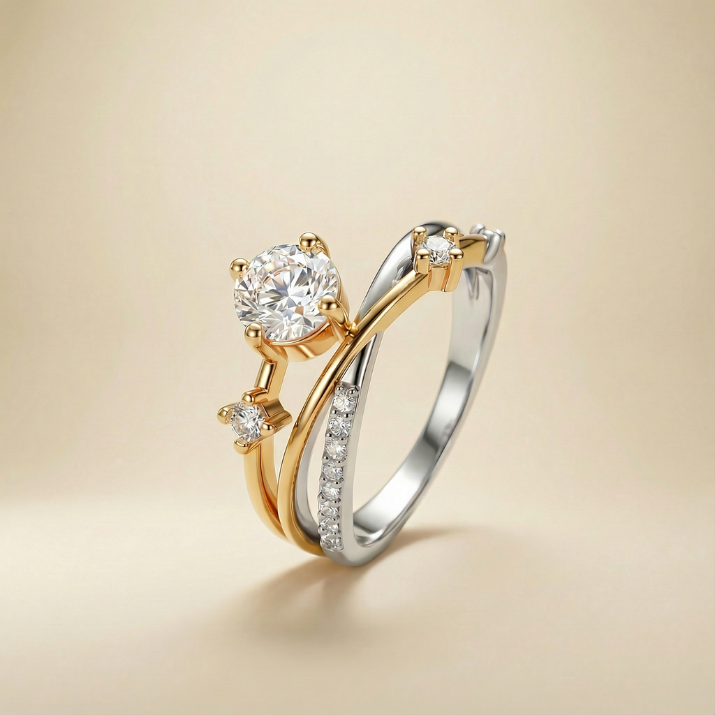 Anello Promessa Eterna bicolore placcato oro 18k e argento con zirconi