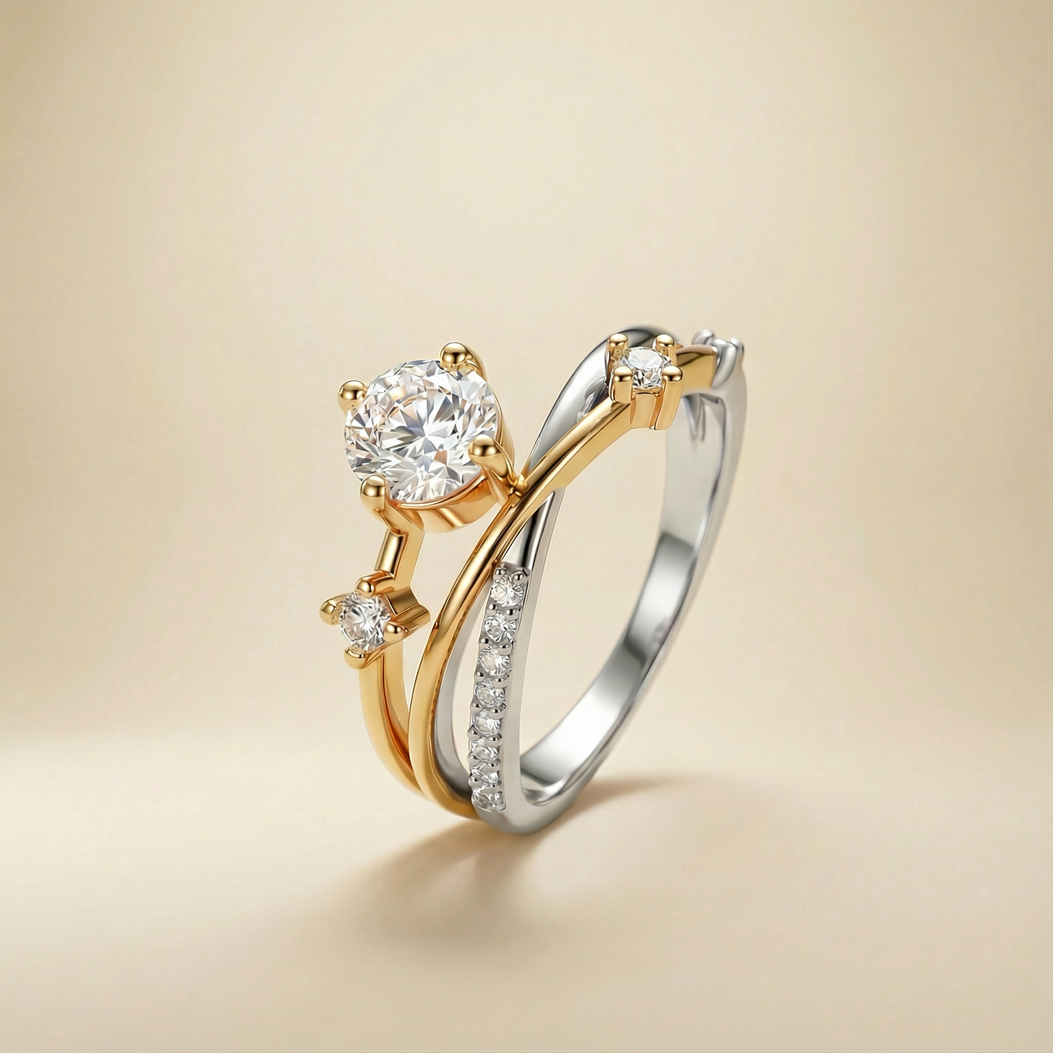 Anello Promessa Eterna bicolore placcato oro 18k e argento con zirconi