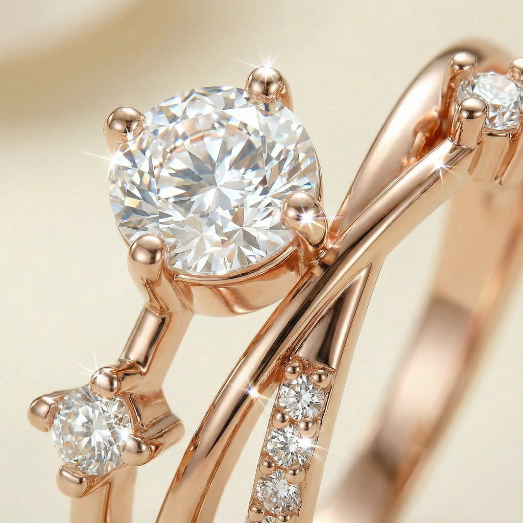 Close-up anello Promessa Eterna placcato oro rosa con dettaglio dei zirconi