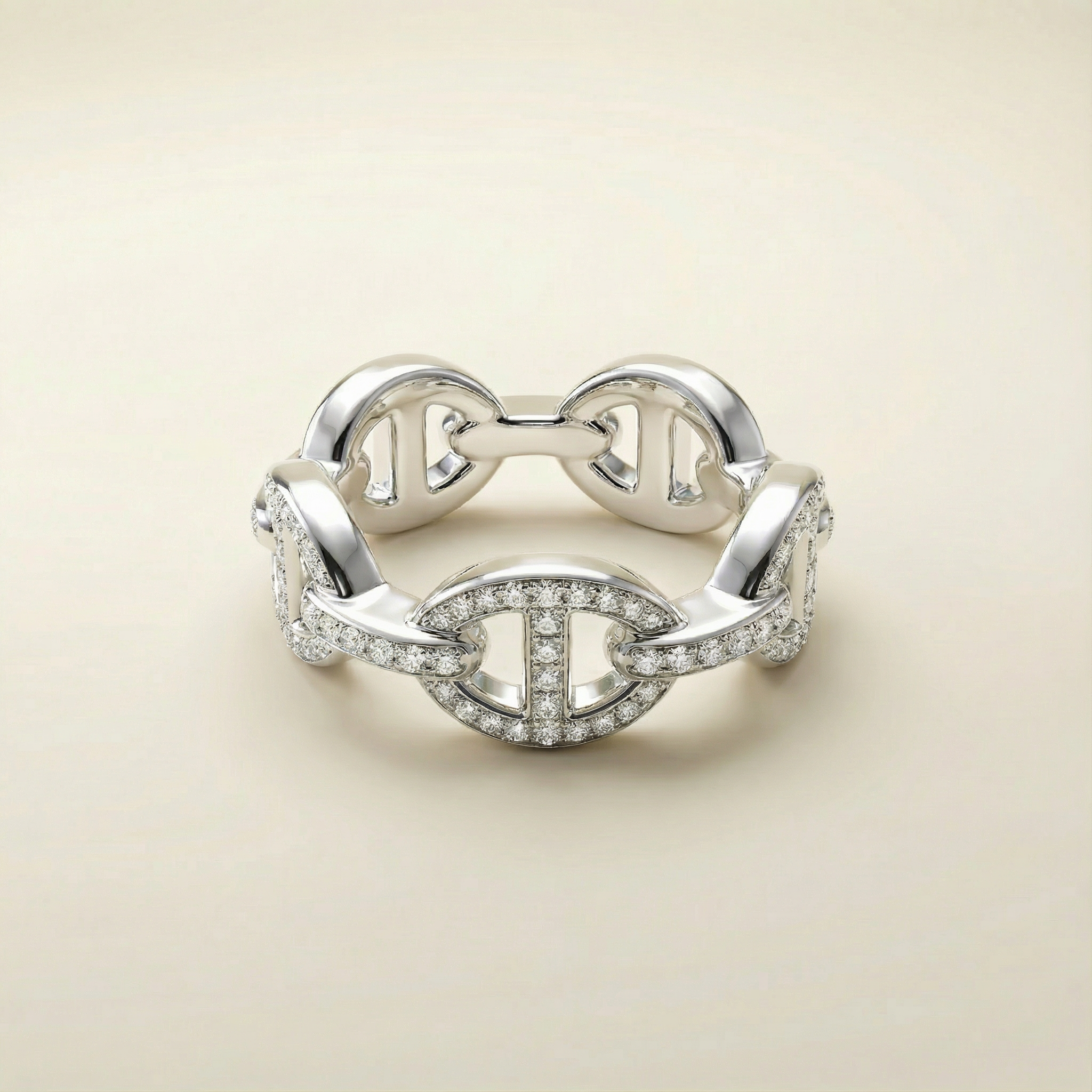 Anello Maglia Eterna placcato argento con maglie e zirconi pavé