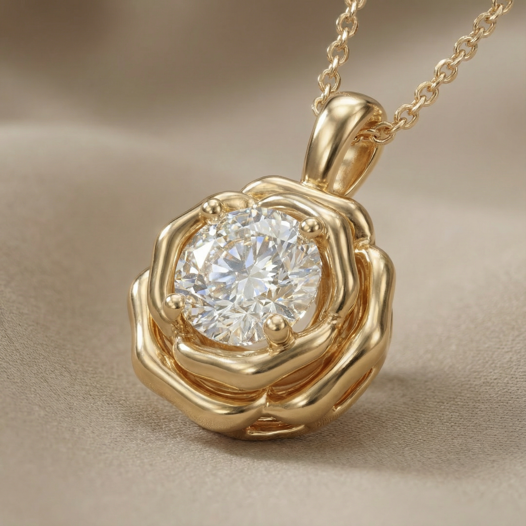 Close-up pendente Bocciolo Aurora placcato oro 18k con zircone centrale