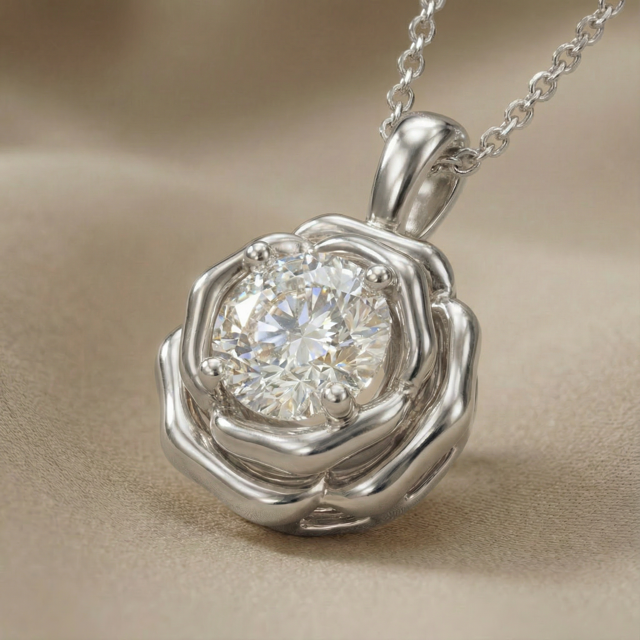 Close-up pendente Bocciolo Aurora placcato argento con zircone centrale