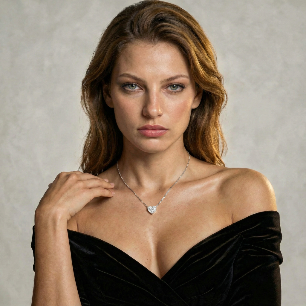 Collana Cuore Aurora placcata argento indossata con punto luce a cuore