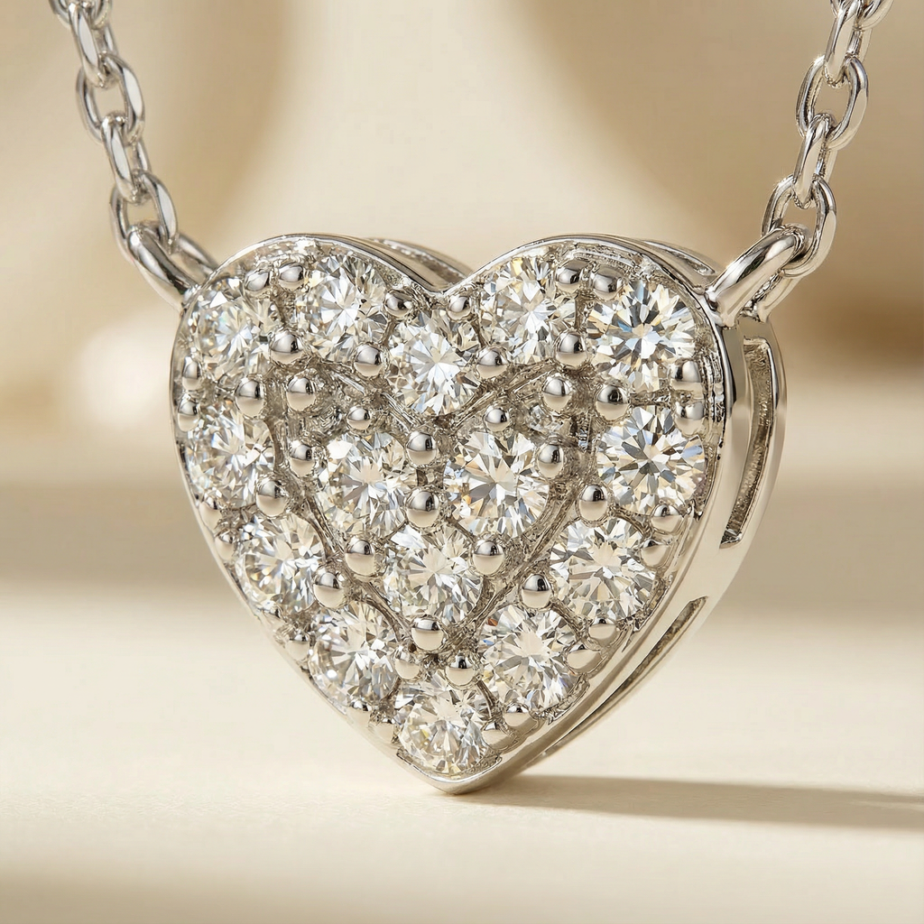 Close-up pendente Cuore Aurora placcato argento con pavé di zirconi