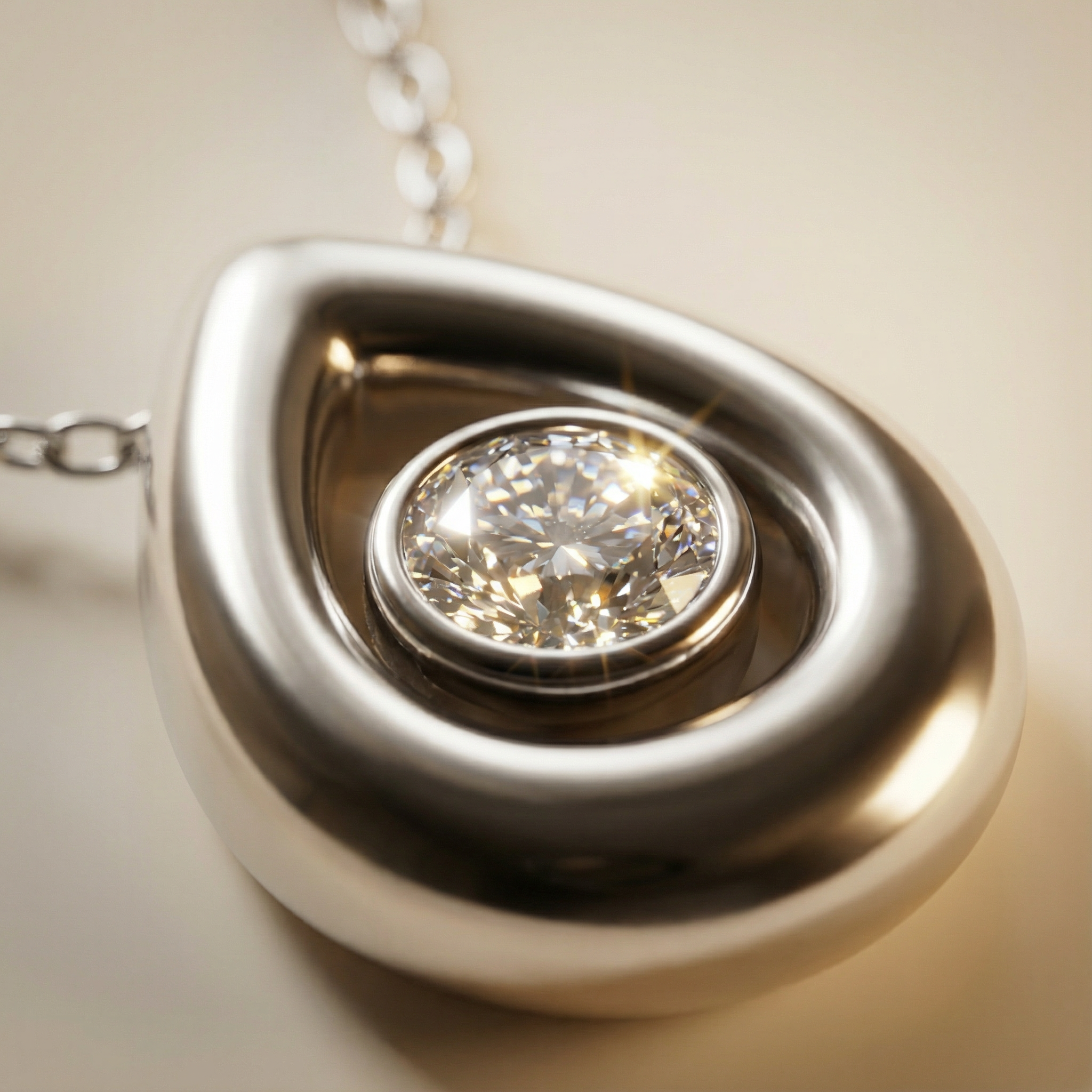 Close-up pendente Aurora placcato argento con zircone centrale