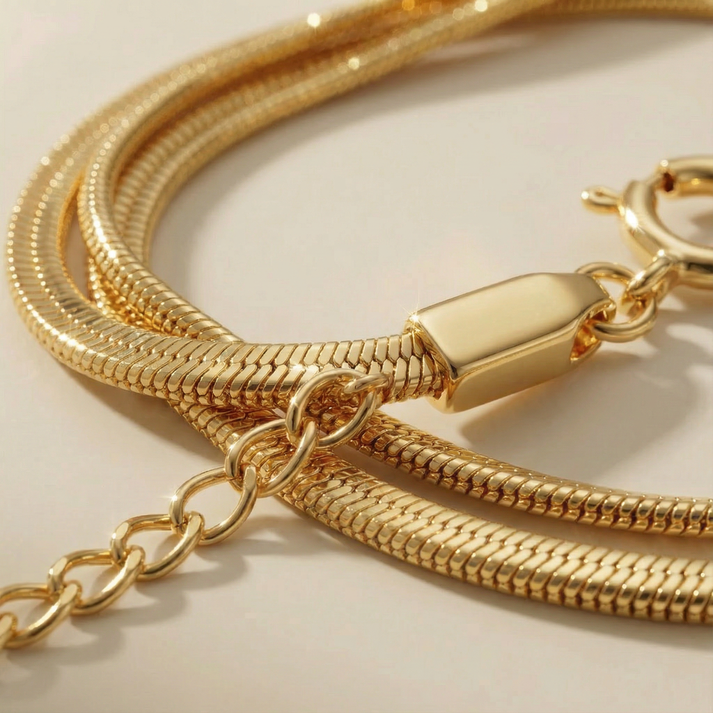 Close-up bracciale Onda Essenza placcato oro 18k con dettaglio della maglia