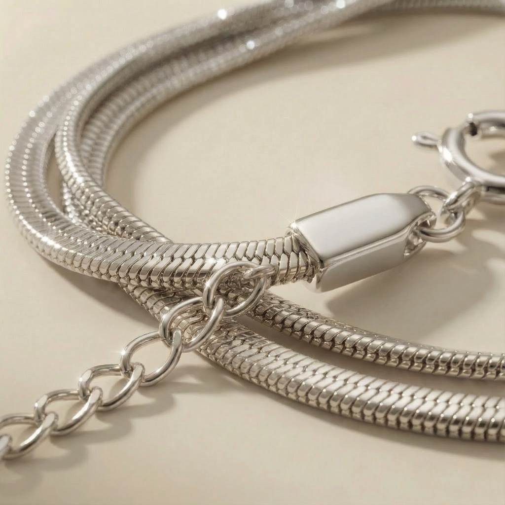 Close-up bracciale Onda Essenza placcato argento con dettaglio del doppio filo