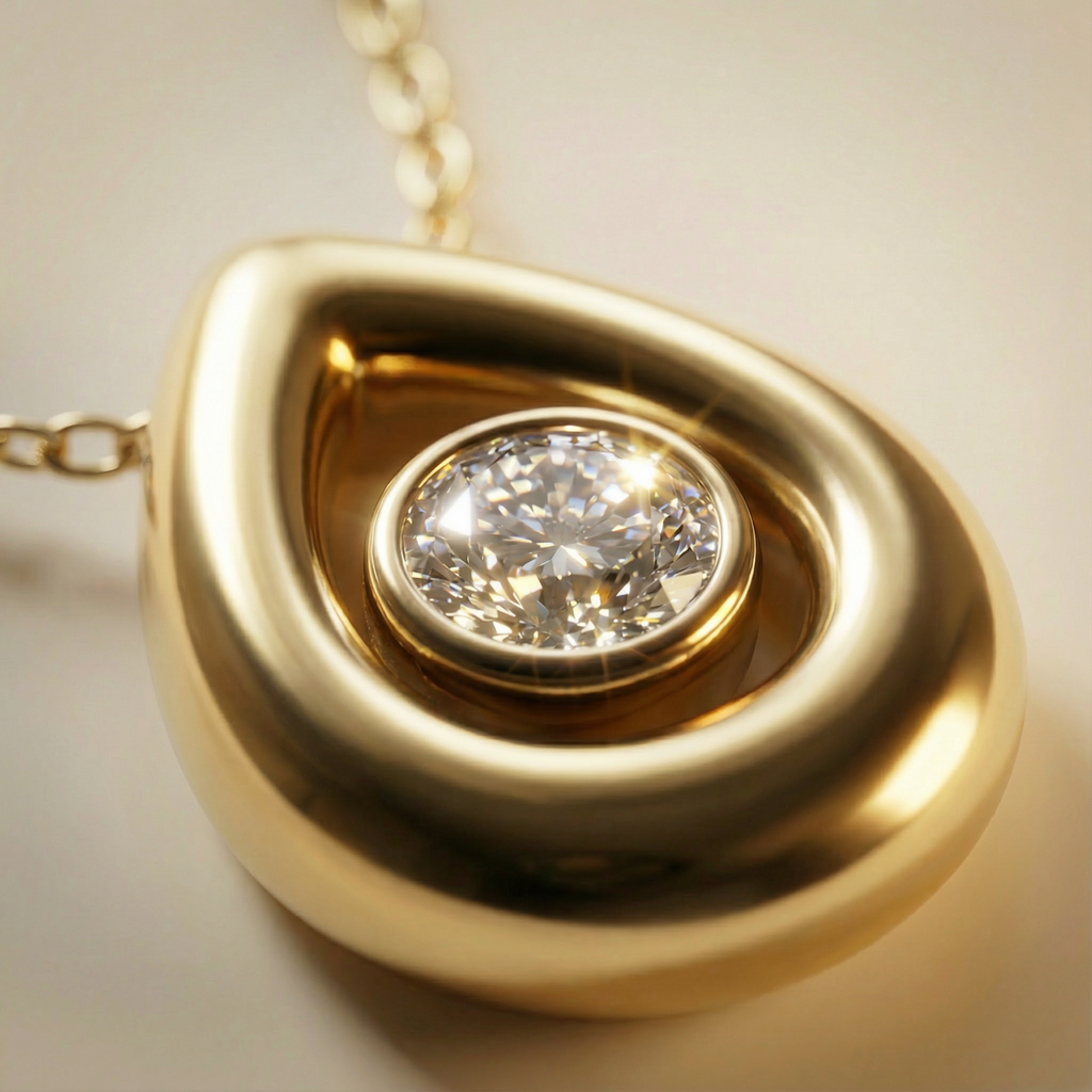 Close-up pendente Aurora placcato oro 18k con zircone centrale