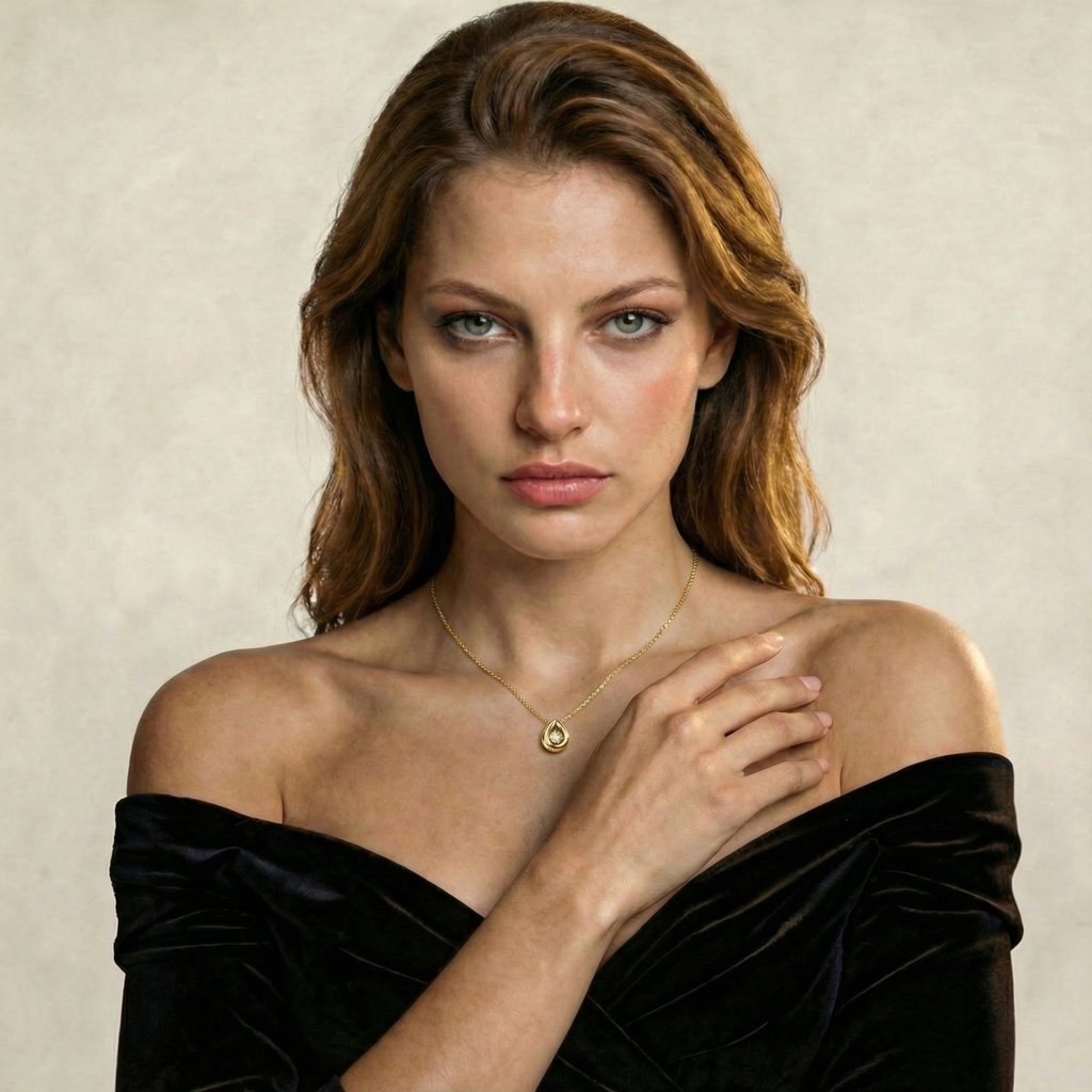 Collana Pendente Aurora placcata oro 18k indossata con punto luce