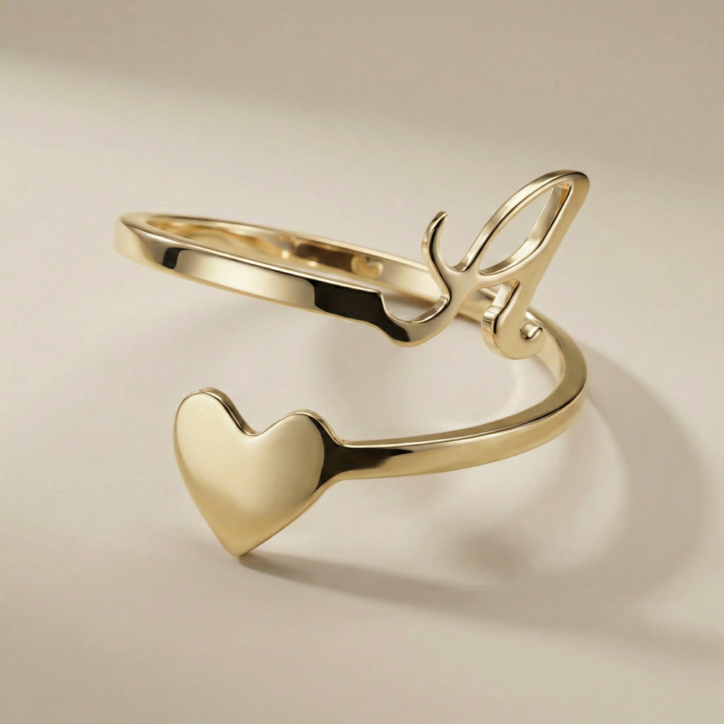 Anello Firma Essenza placcato oro 18k con iniziale e cuore stilizzato