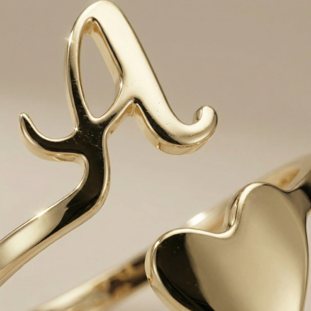 Close-up anello Firma Essenza placcato oro 18k con dettaglio dell’iniziale