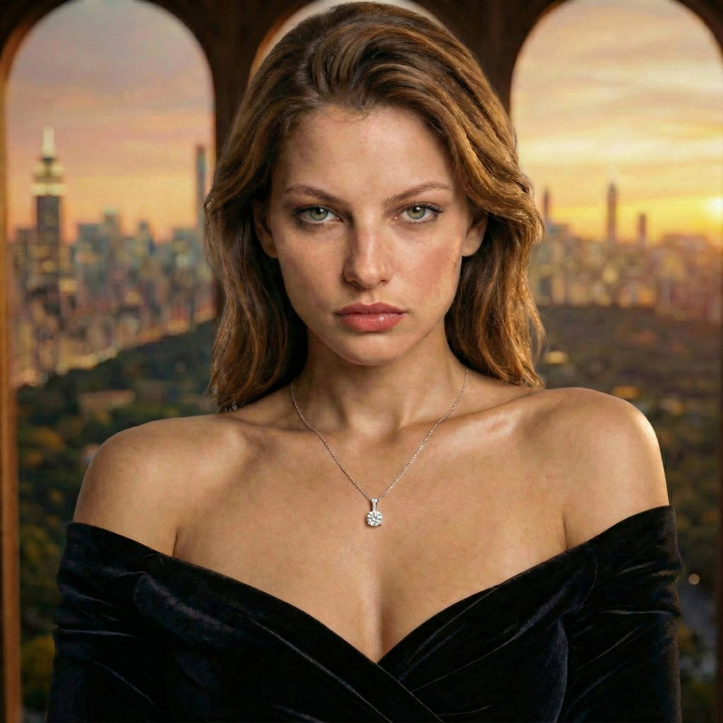 Collana Punto Luce Aurora in argento con zircone brillante centrale su catenina sottile indossata